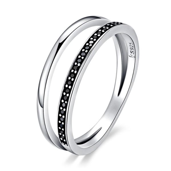 Inel tiny black stone din argint 925 cu cristale zirconiu 8 US (diametru 18,2 mm)