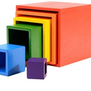 Joc din lemn Montessori, set 6 cuburi Curcubeu