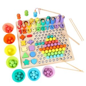 Joc Montessori 5 in 1 Logarithmic Plate Beads, din lemn