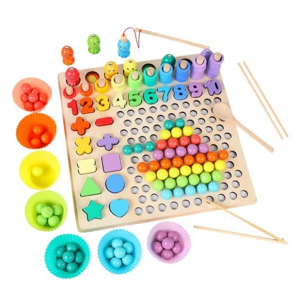 Joc Montessori 5 in 1 Logarithmic Plate Beads, din lemn
