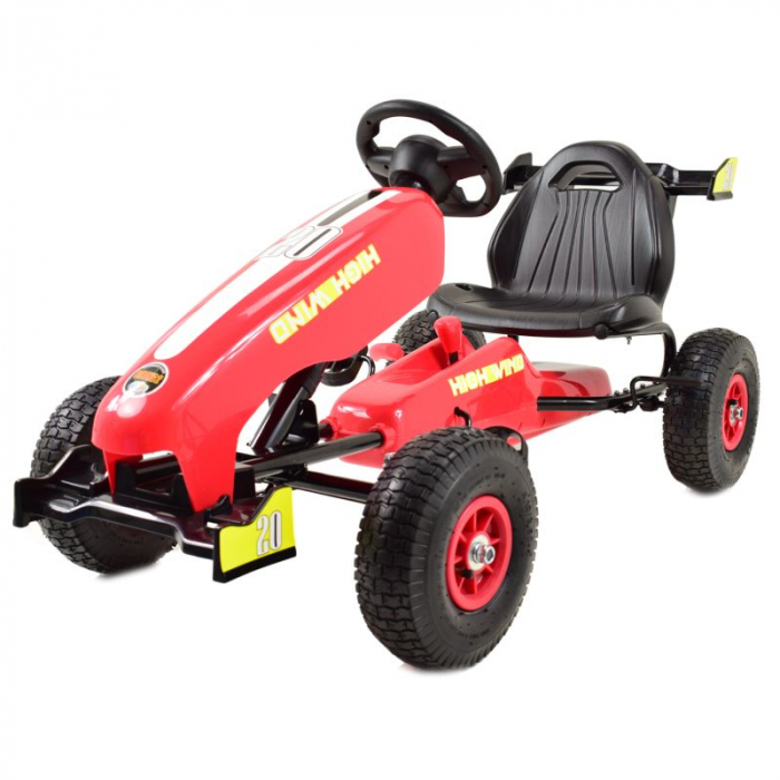 Kart metalic cu roti gonflabile mari, pedale si frana, G202 - rosu