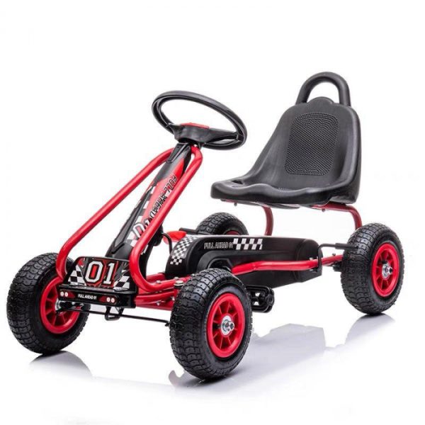 Kart metalic cu roti gonflabile, pedale si frana, A15 - rosu