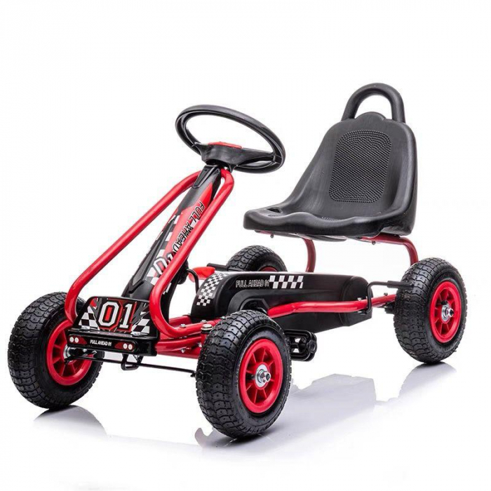 Kart metalic cu roti gonflabile, pedale si frana, A15 - rosu