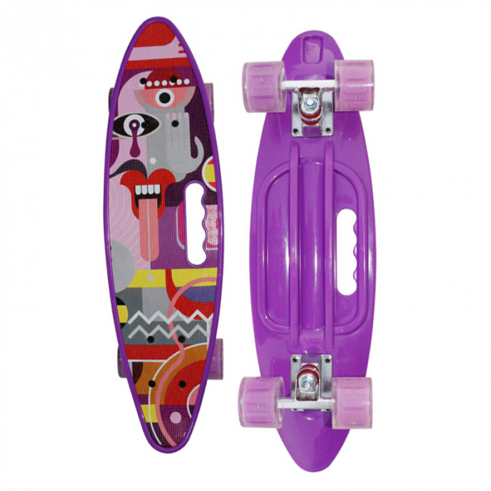 PennyBoard cu maner si lumini in roti, Mask Mov