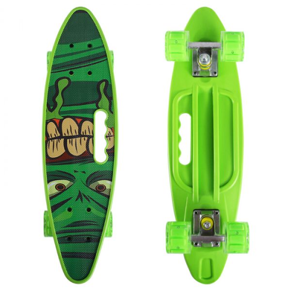 PennyBoard cu maner si lumini in roti, Turtle Verde