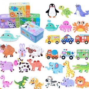 Set 5 Puzzle in cutiuta metalica, cu 5 tematici