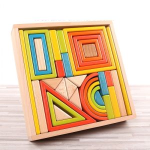 Set forme geometrice curcubeu, din lemn Rainbow Blocks - Krista