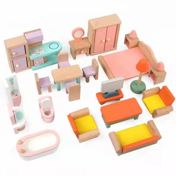 set-mobilier-pastel-pentru-casuta-de-papusi-24-piese-din-lemn-178589.jpg Set mobilier pastel pentru casuta de papusi, 24 piese, din lemn