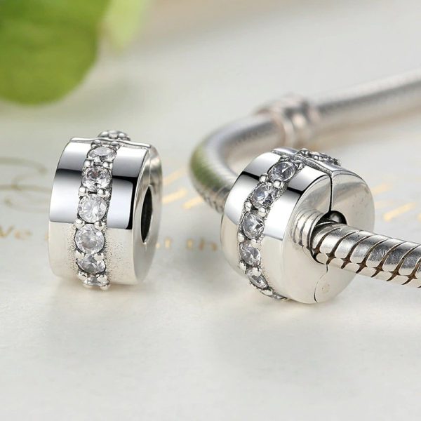 Talisman clips din argint cu cristale zirconiu incolore