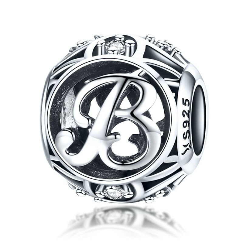 Talisman din argint 925 cu cristale zirconiu litera B