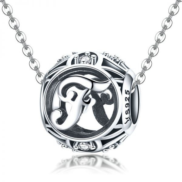 Talisman din argint 925 cu cristale zirconiu litera F