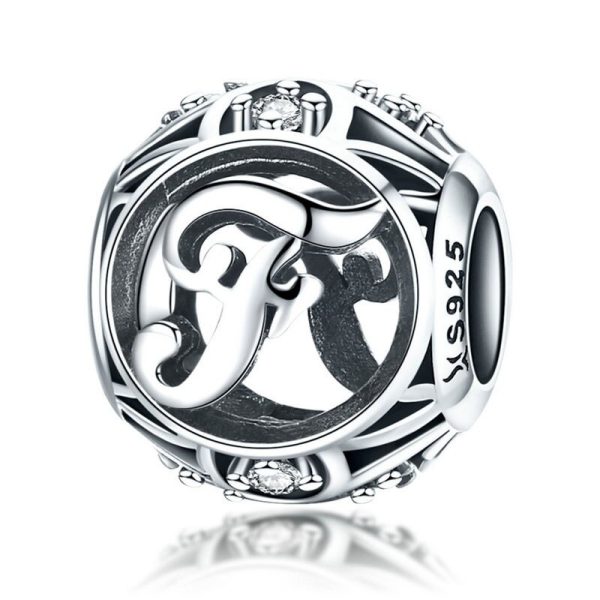 Talisman din argint 925 cu cristale zirconiu litera F