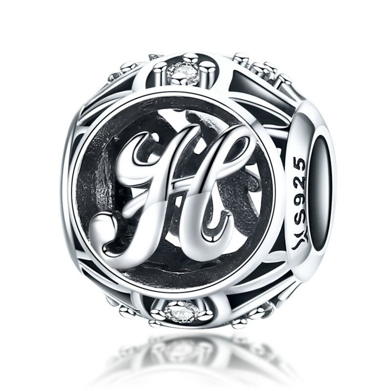 Talisman din argint 925 cu cristale zirconiu litera H