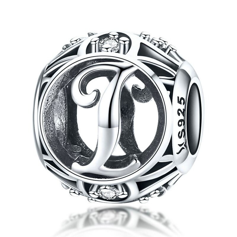 Talisman din argint 925 cu cristale zirconiu litera I