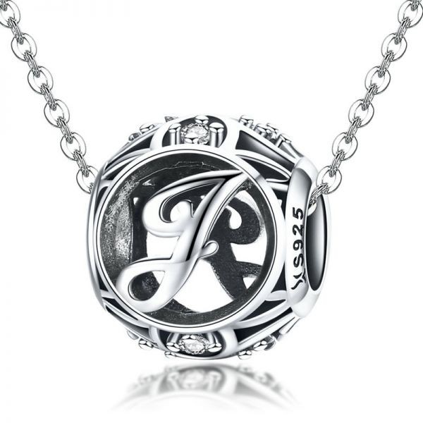 Talisman din argint 925 cu cristale zirconiu litera J