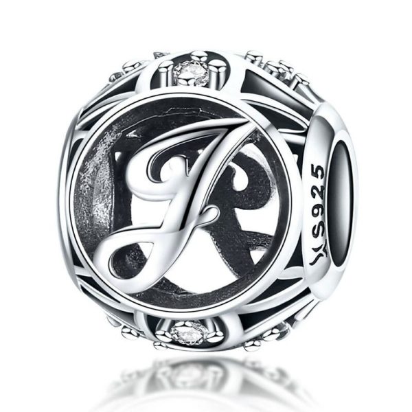 Talisman din argint 925 cu cristale zirconiu litera J