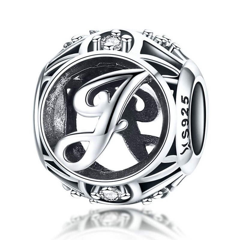 Talisman din argint 925 cu cristale zirconiu litera J