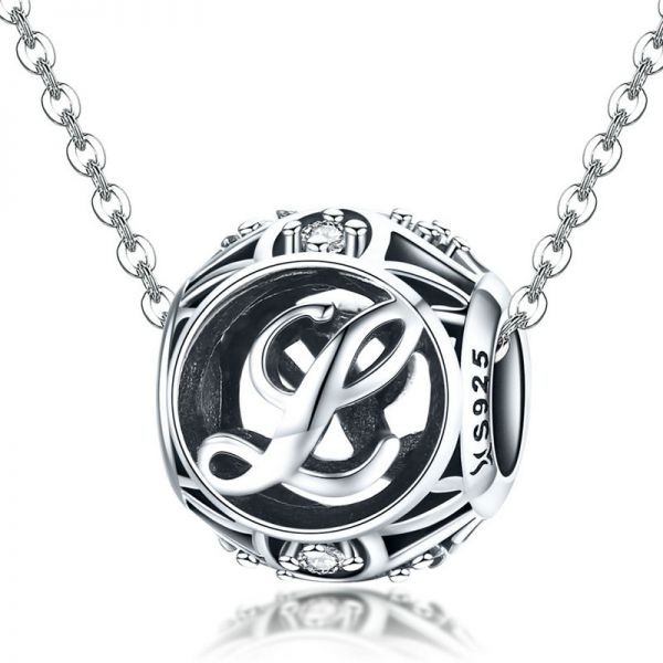 Talisman din argint 925 cu cristale zirconiu litera L