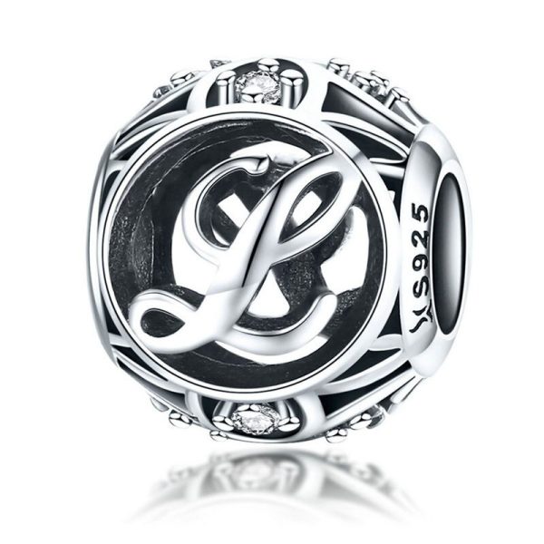 Talisman din argint 925 cu cristale zirconiu litera L