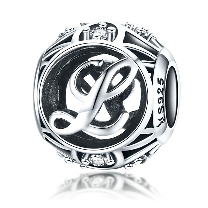 Talisman din argint 925 cu cristale zirconiu litera L