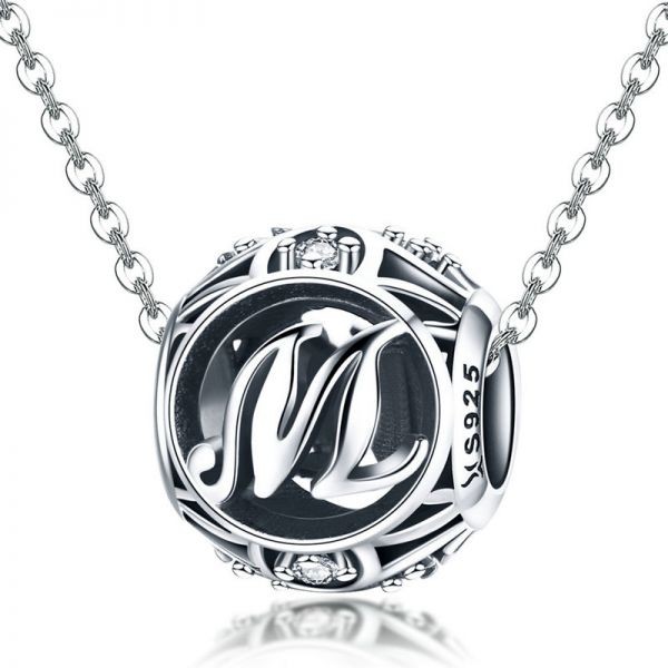 Talisman din argint 925 cu cristale zirconiu litera M