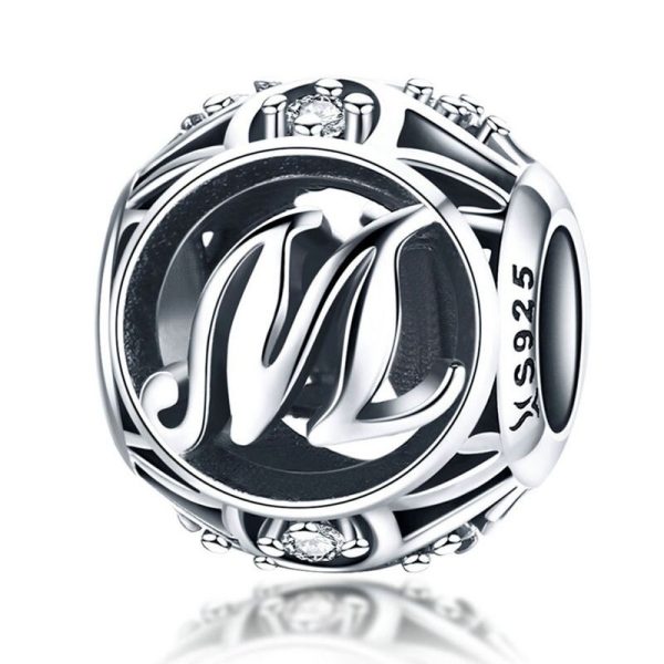 Talisman din argint 925 cu cristale zirconiu litera M