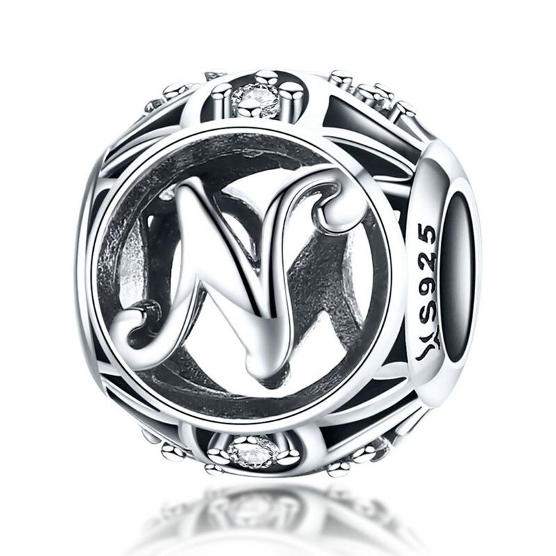 Talisman din argint 925 cu cristale zirconiu litera N