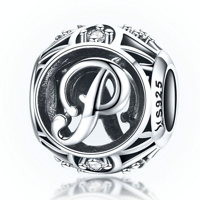 Talisman din argint 925 cu cristale zirconiu litera P