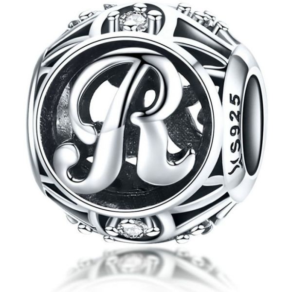 Talisman din argint 925 cu cristale zirconiu litera R