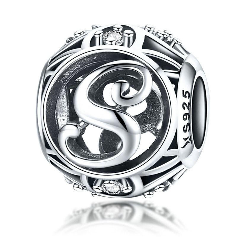 Talisman din argint 925 cu cristale zirconiu litera S
