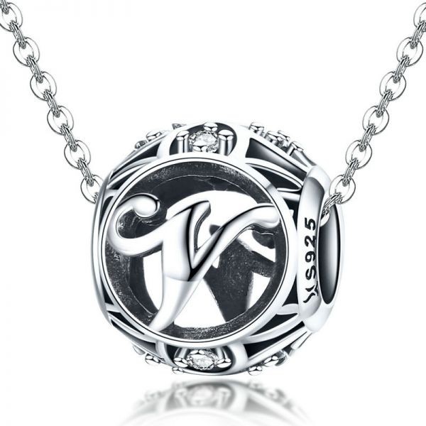 Talisman din argint 925 cu cristale zirconiu litera V