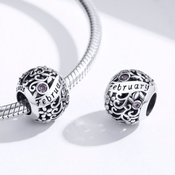 Talisman din argint 925 cu cristale zirconiu luna februarie