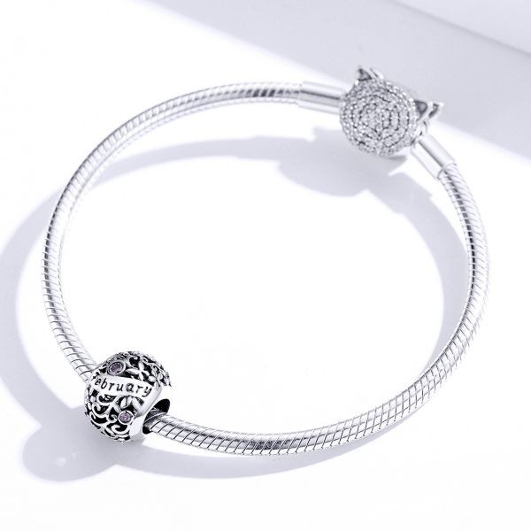 Talisman din argint 925 cu cristale zirconiu luna februarie