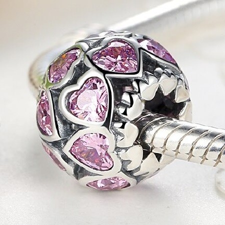 Talisman din argint 925 cu cristale zirconiu pink heart