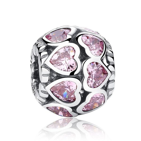 Talisman din argint 925 cu cristale zirconiu pink heart