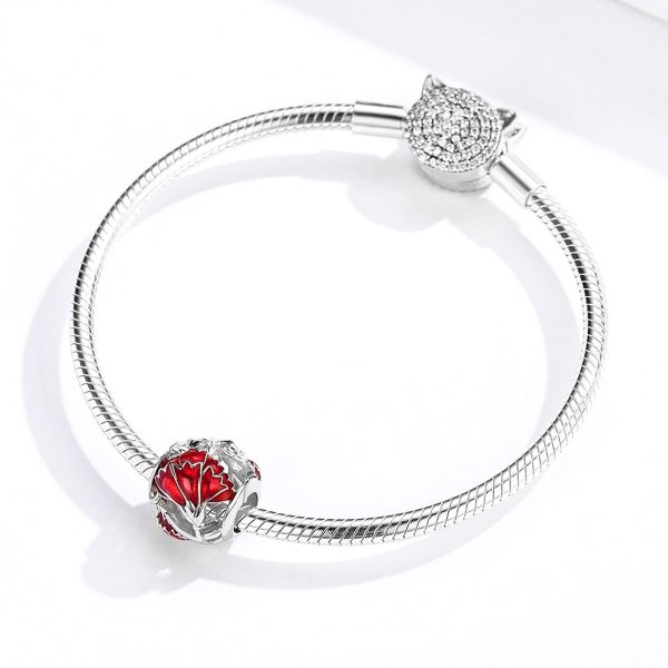 Talisman din argint 925 cu email red flower