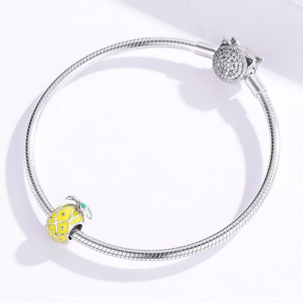 Talisman din argint 925 cu email yellow pineapple