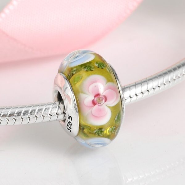 Talisman din argint 925 cu sticla cute colorful flower