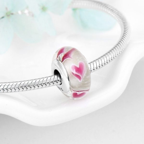 Talisman din argint 925 cu sticla pink heart