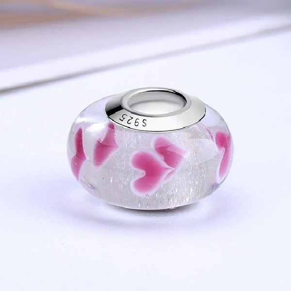 Talisman din argint 925 cu sticla pink heart
