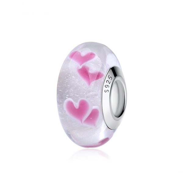 Talisman din argint 925 cu sticla pink heart