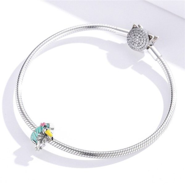 Talisman din argint 925 papagal si floare