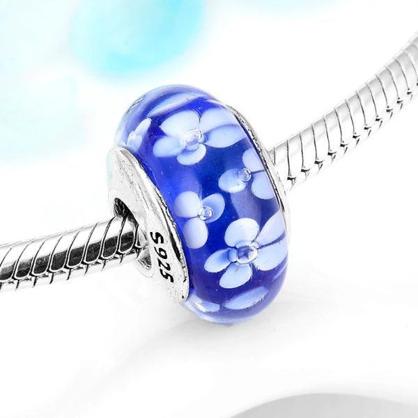 Talisman din argint 925 sticla cu flori bleu