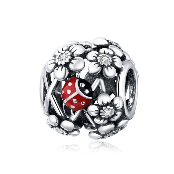 Talisman din argint cu cristele ladybug and daisy flower