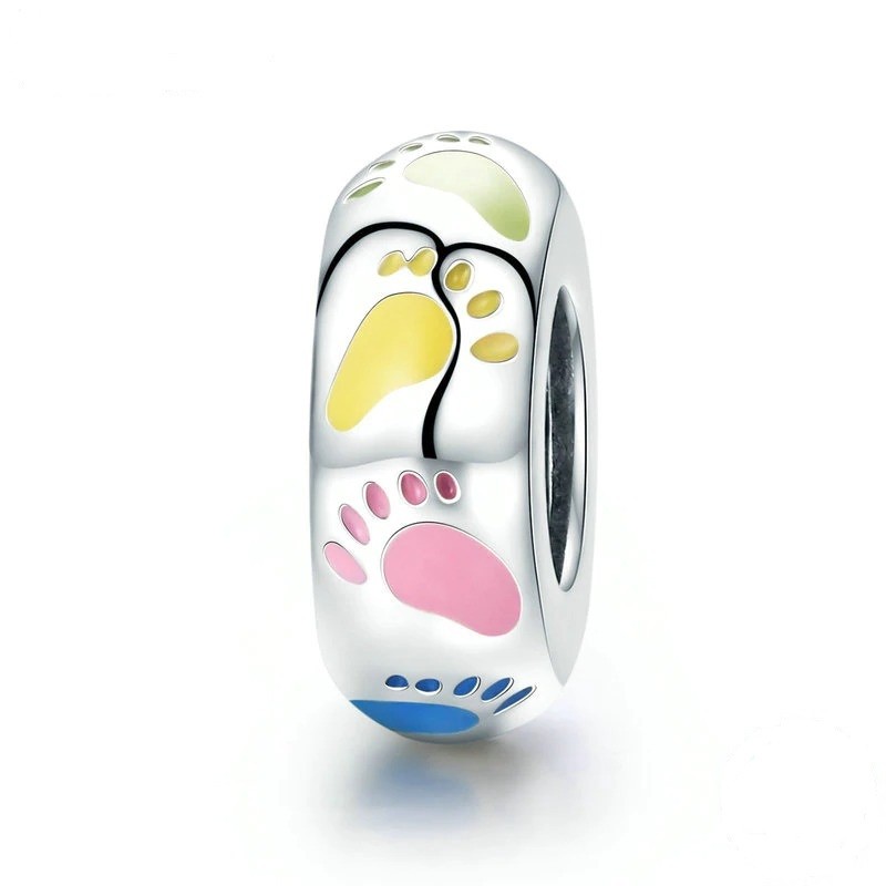 Talisman distantier din argint 925 cu email baby feet