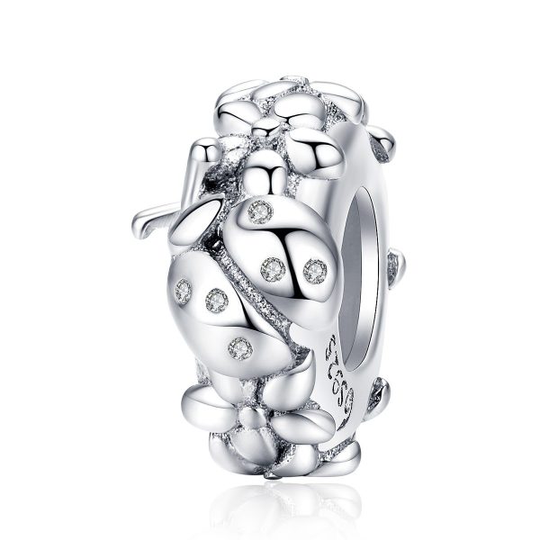 Talisman distantier din argint 925 ladybug and silver leaf