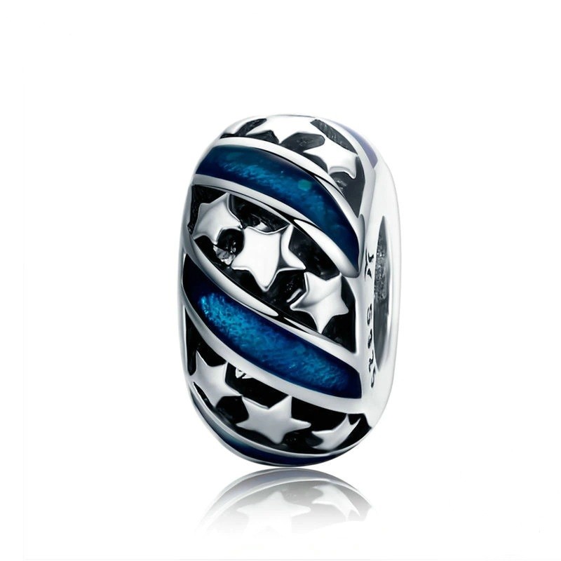 Talisman distantier din argint 925 si email silver star