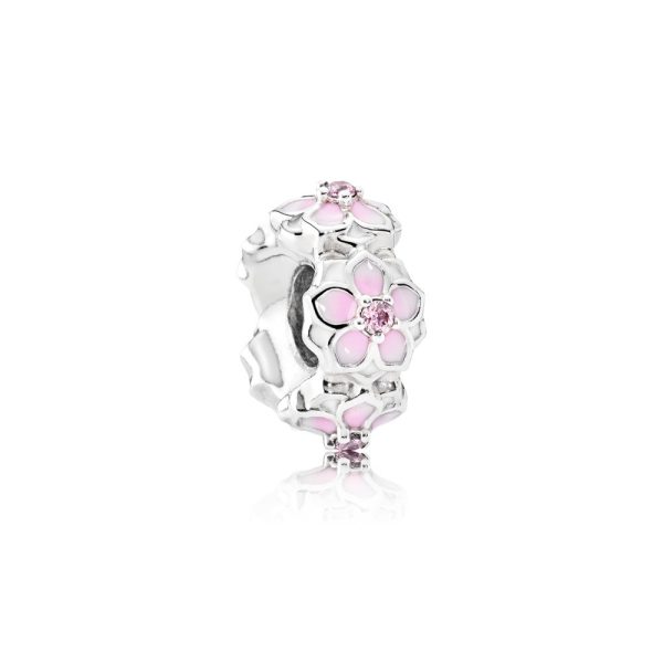 Talisman distantier din argint cu email pink cute flower