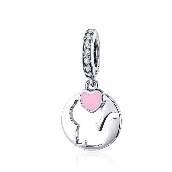 Talisman pandantiv din argint 925 cat and pink heart