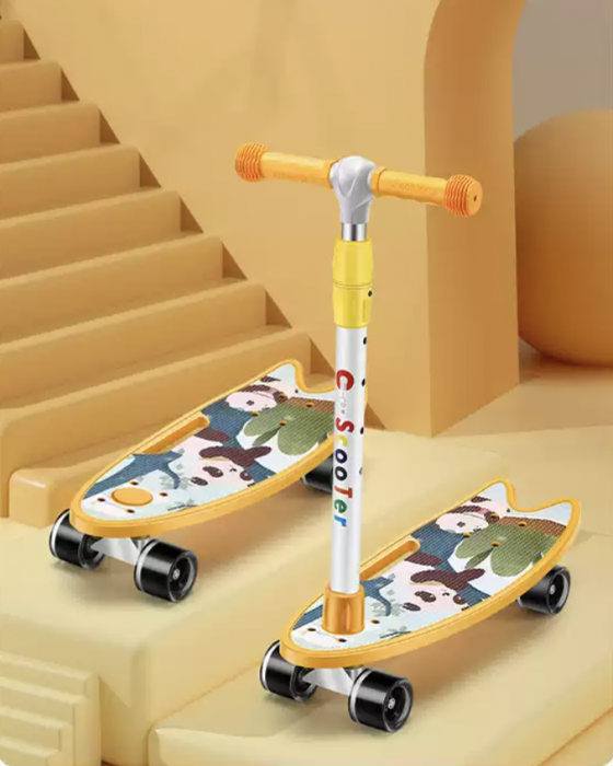 Trotineta 2 in 1, transformabila in skateboard, greutate maxima 75 kg, SK10 - galben